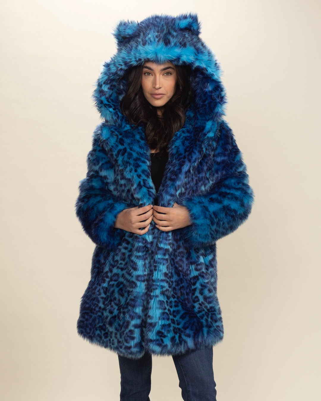 Classic Women's Faux Fur Coat | Electric Blue Lynx