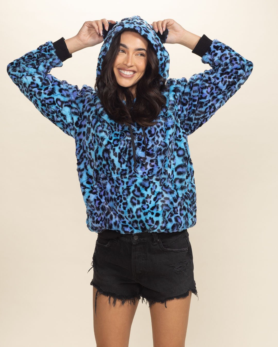 Classic Women&#39;s Fur Hoodie | Blue Lynx