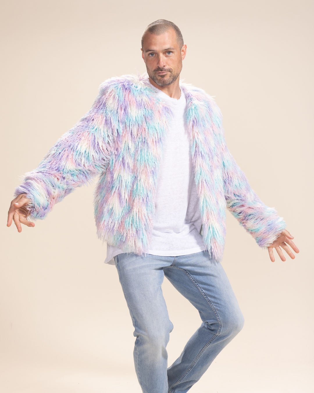 Men's Colorful Faux Fur Jacket | Aurora Shaggy Alpaca