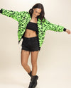 Women's Colorful Faux Fur Jacket | Neon Green Leopard