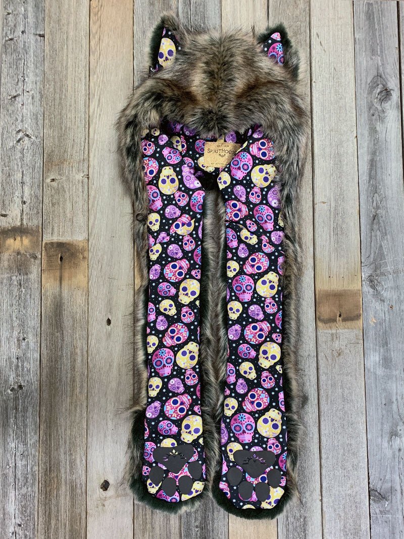 Dire Wolf  Dia De Los Muertos CE Faux Fur SpiritHood, view 1