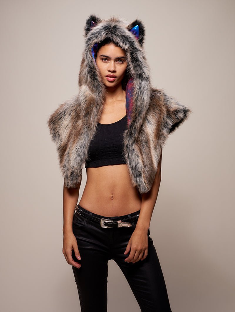 Limited Edition Grey Wolf Galaxy Shawl SpiritHood on Female