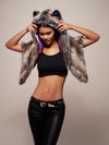 Female Wearing Limited Edition Grey Wolf Galaxy Shawl SpiritHood 