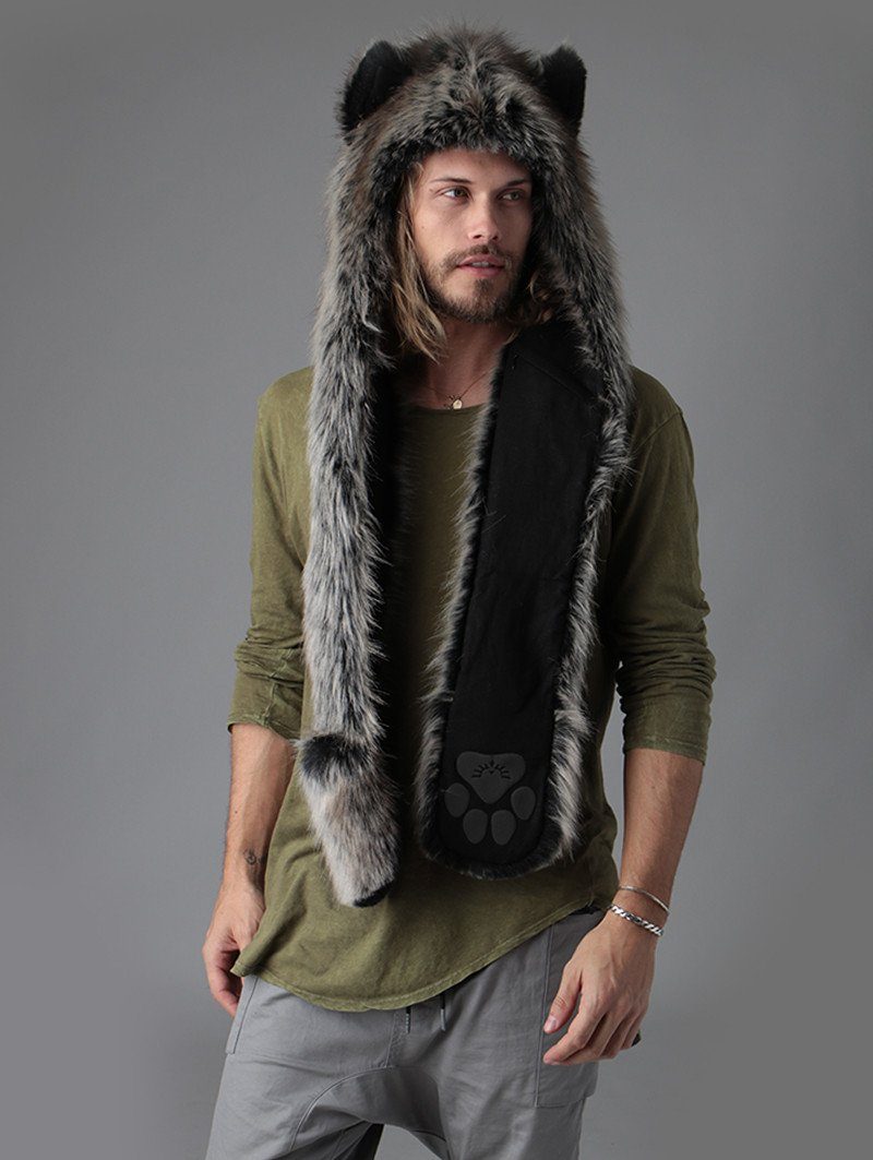 Grey Wolf Faux Fur Hood | Men's