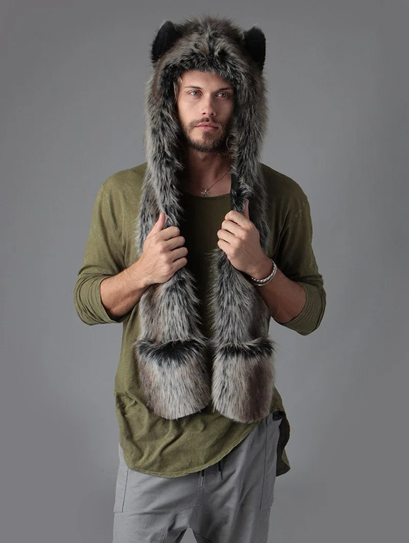 Grey Wolf Faux Fur Hood | Men's