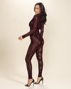 Women's Full Body Lace Bodysuit | Red Garnet Snakeskin