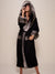 Grey and Black Hooded Grey Wolf Faux Fur House Robe on Woman