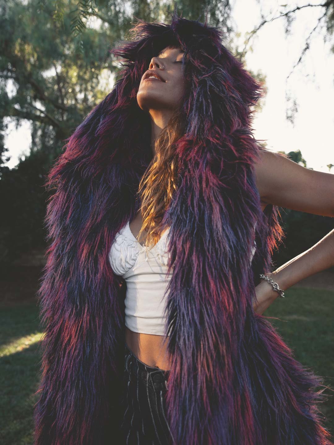 Midnight Alpaca Faux Fur Vest with Hood