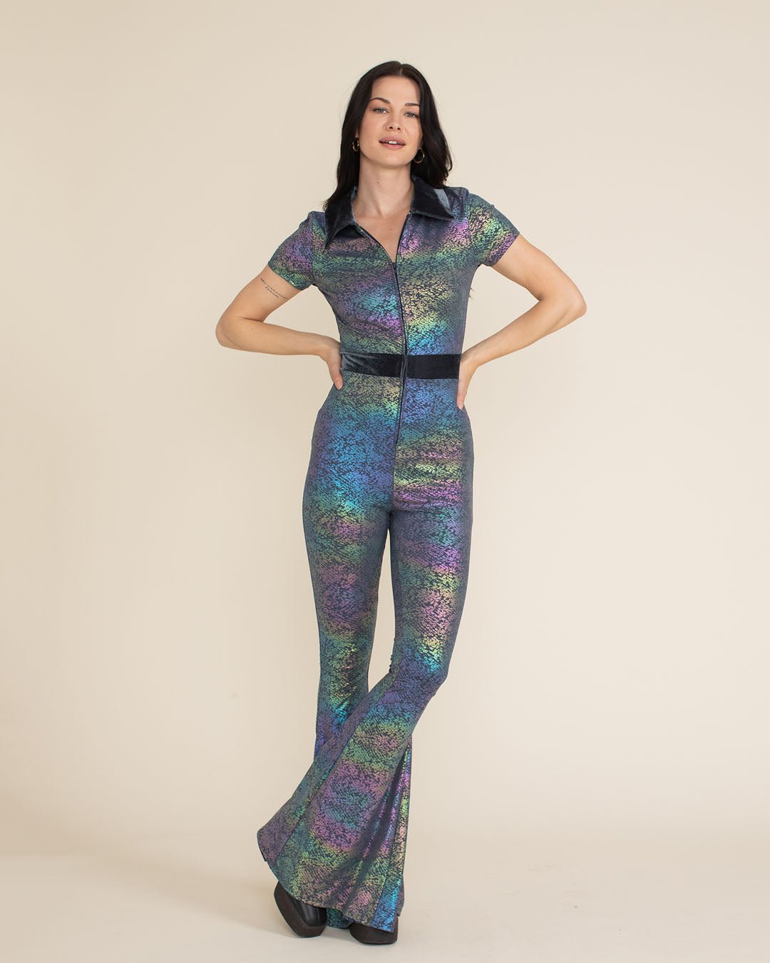 Women's Flare Jumpsuit | Iridescent Snakeskin