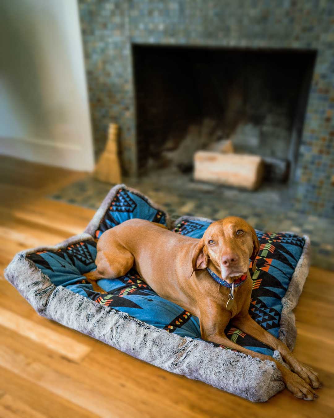 Large Dog Sitting on Grey Wolf Ultra Soft Pet Bed