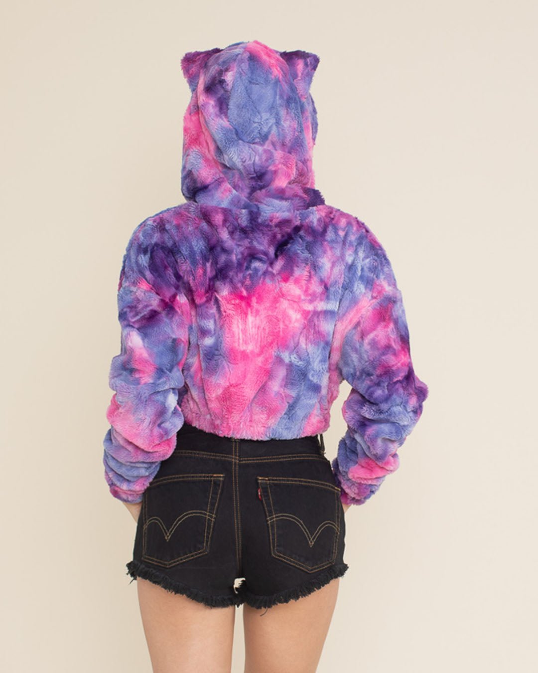 Cotton Candy Kitty Classic Ultra Soft Faux Fur Crop Hoodie | Women's