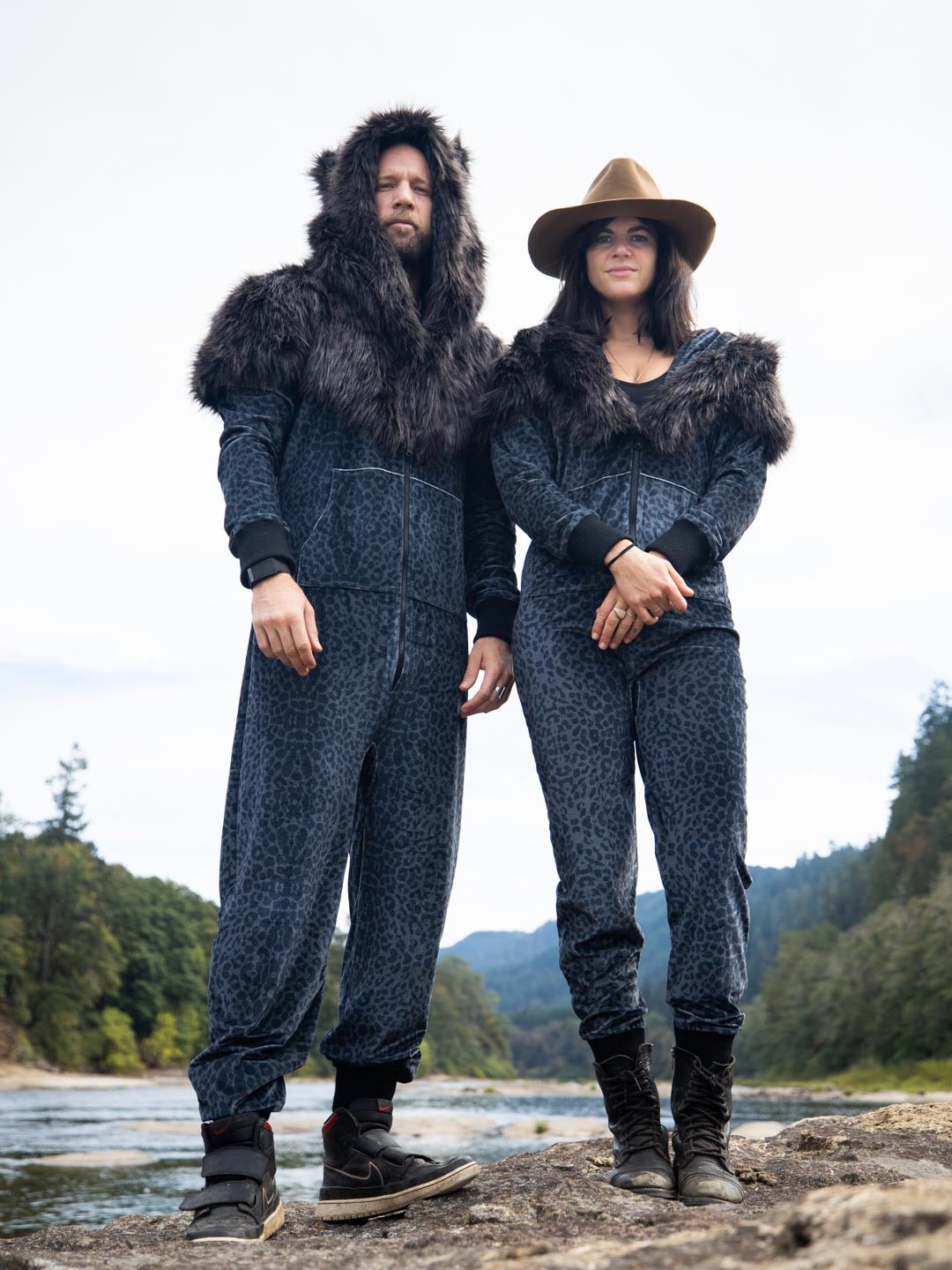 Man Standing Near Water Wearing Black Panther Velvet Classic Faux Fur Animal Onesie