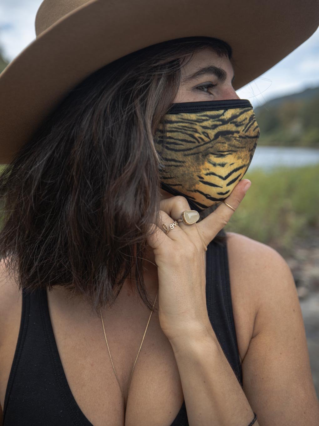 Copper-Threaded Face Mask with Tiger Design