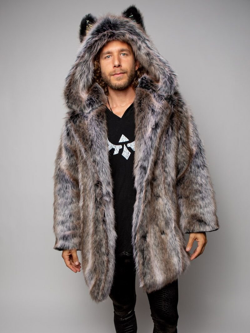 Le Grey Wolf Palm Faux Fur Coat Elevate Your Style with Elegance SpiritHoods