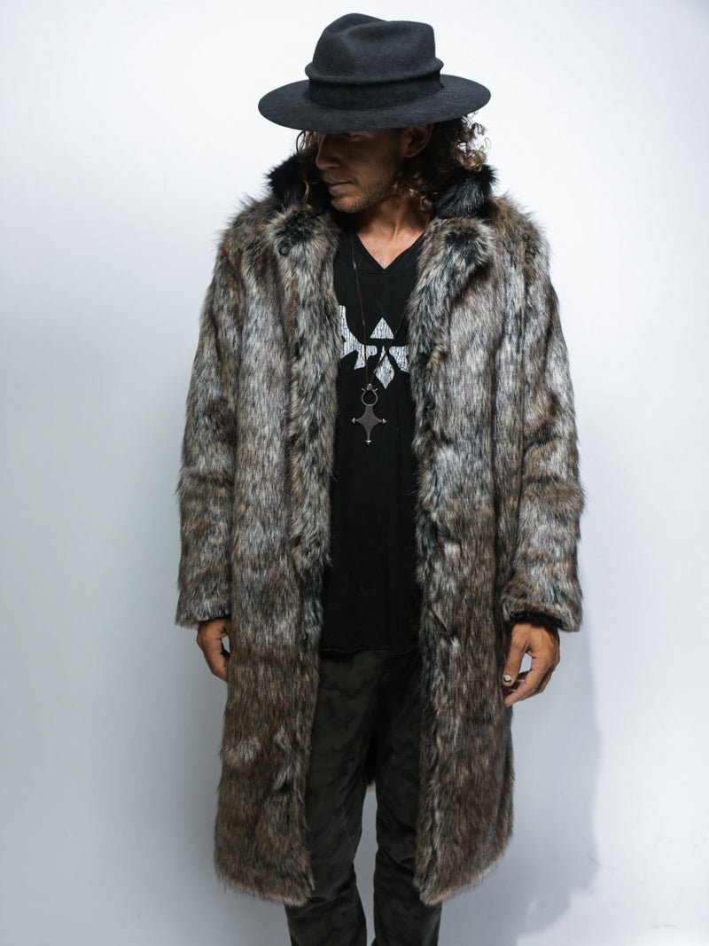 Mens full length faux fur coat best sale