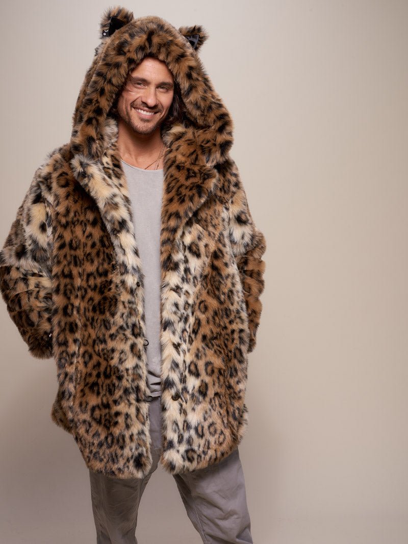 Man wearing Classic Leopard Faux Fur Coat, front view 4