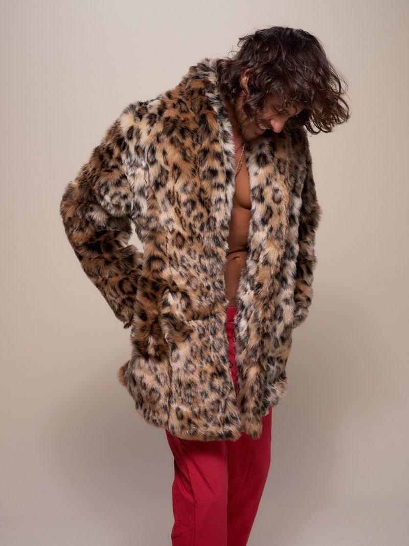 Man wearing Leopard Collared Faux Fur Coat