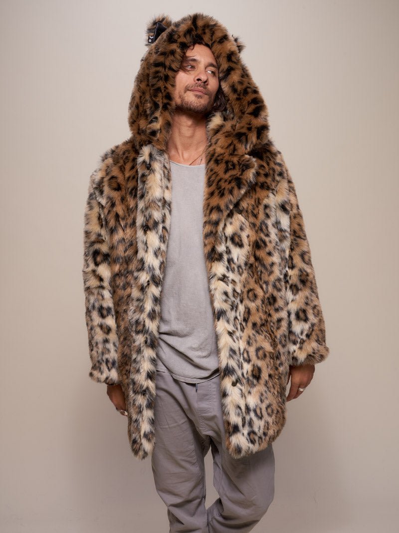 Man wearing Classic Leopard Faux Fur Coat, front view