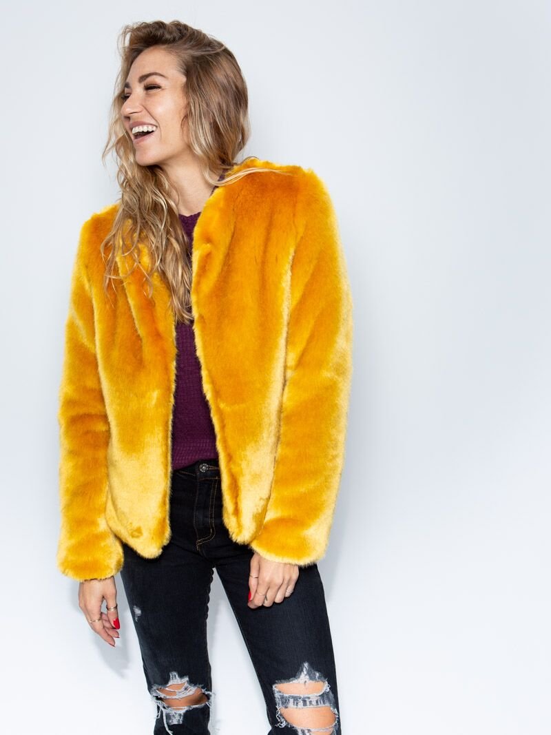 Women's Golden Wolf Faux Fur Bomber