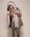 Man wearing Alaskan Hawk Hooded Faux Fur Vest