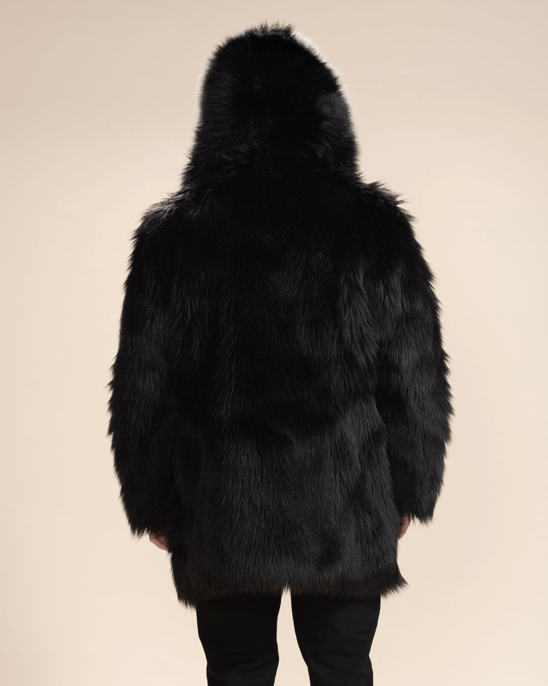 Black faux fur fashion hooded