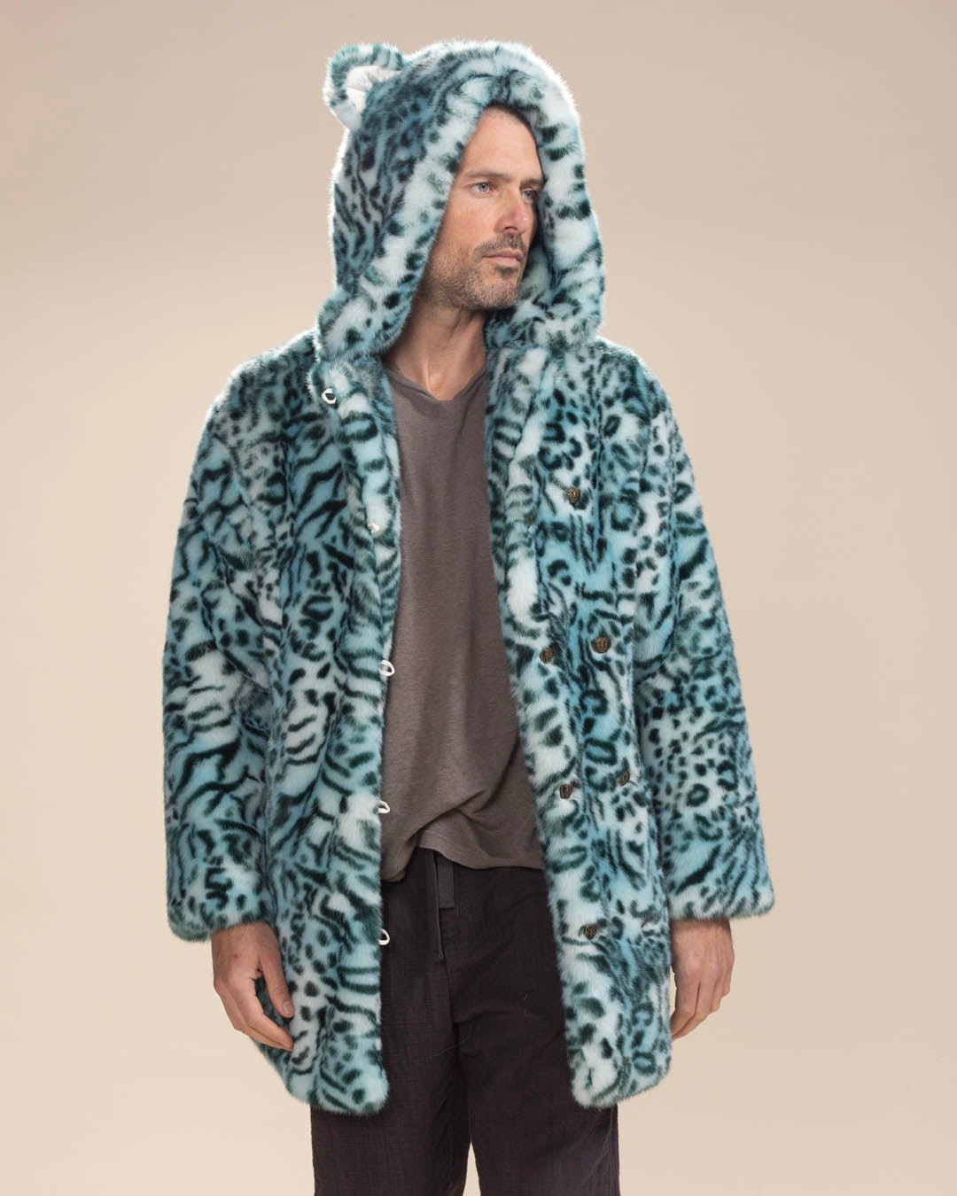 Classic Men's Faux Fur Coat | Aqua Cat