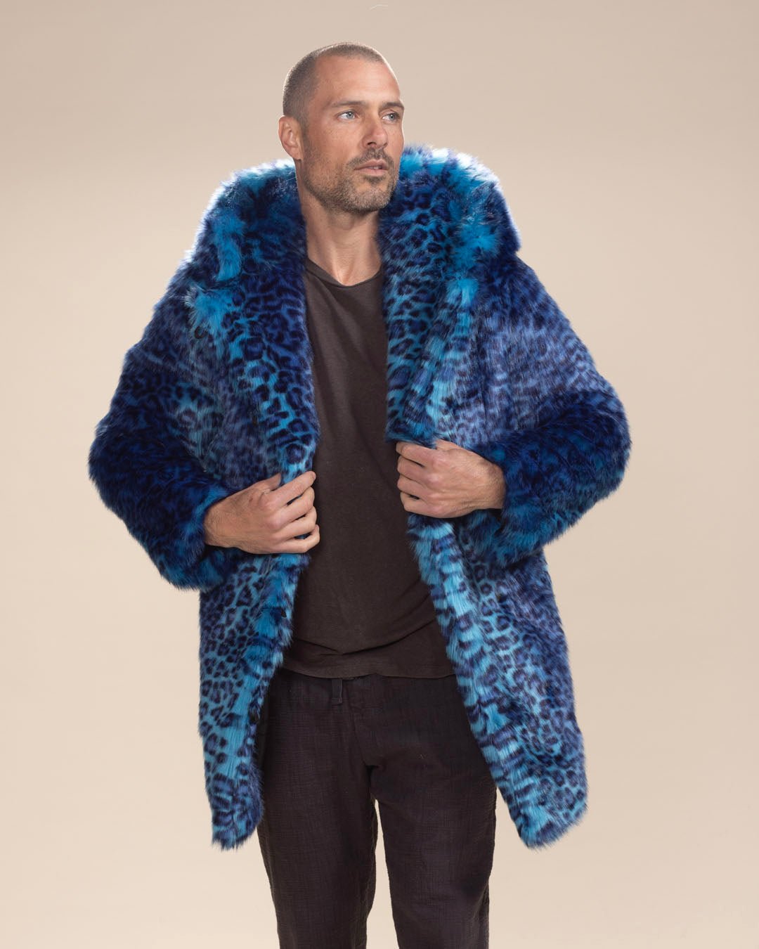 Classic Men's Faux Fur Coat | Electric Blue Lynx