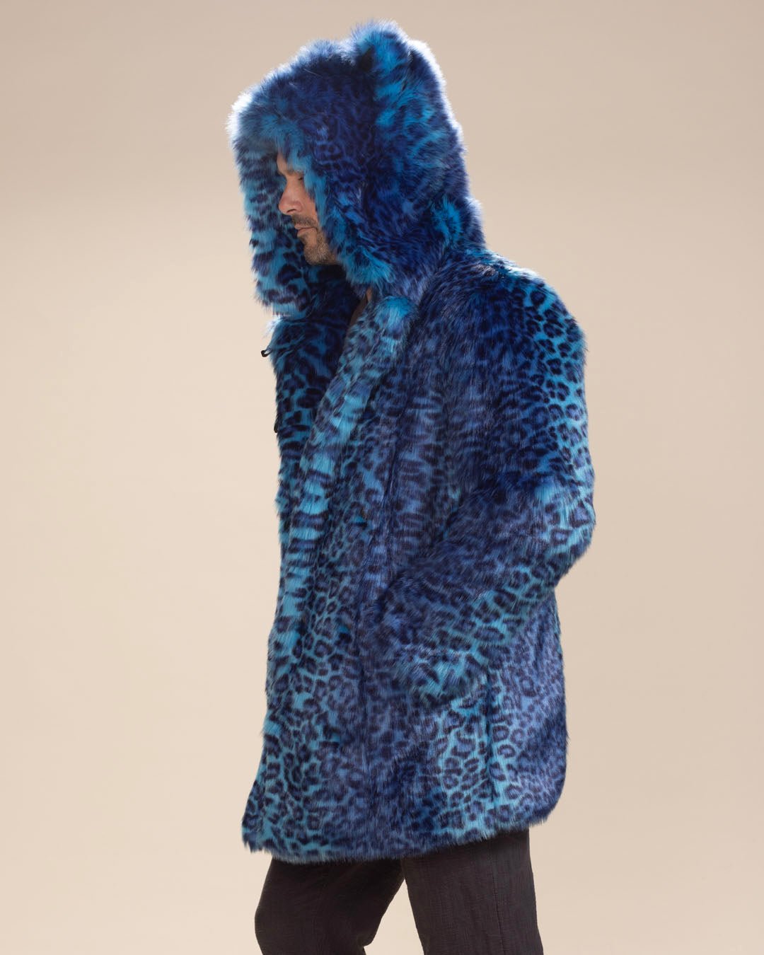 Men s Faux Fur Coat with Hood Electric Blue Lynx SpiritHoods