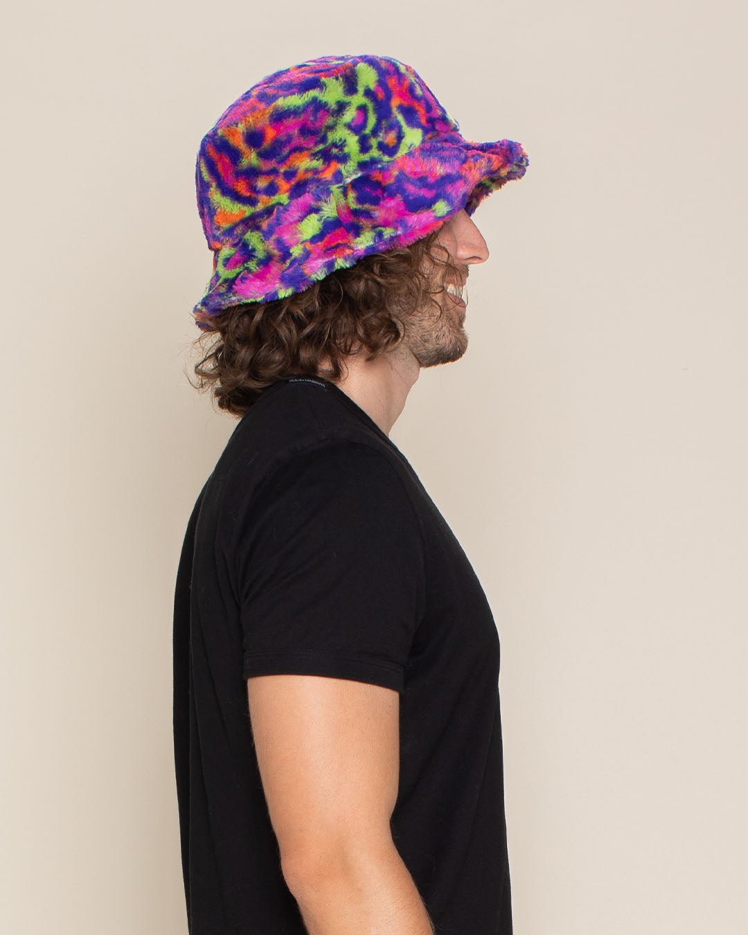 Men's Fur Bucket Hat | Neon Disco Cat