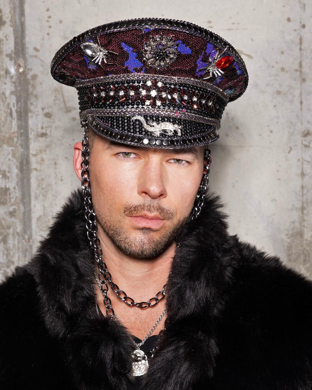 Men&#39;s Festival Captain Hat | Red Sequin Leopard