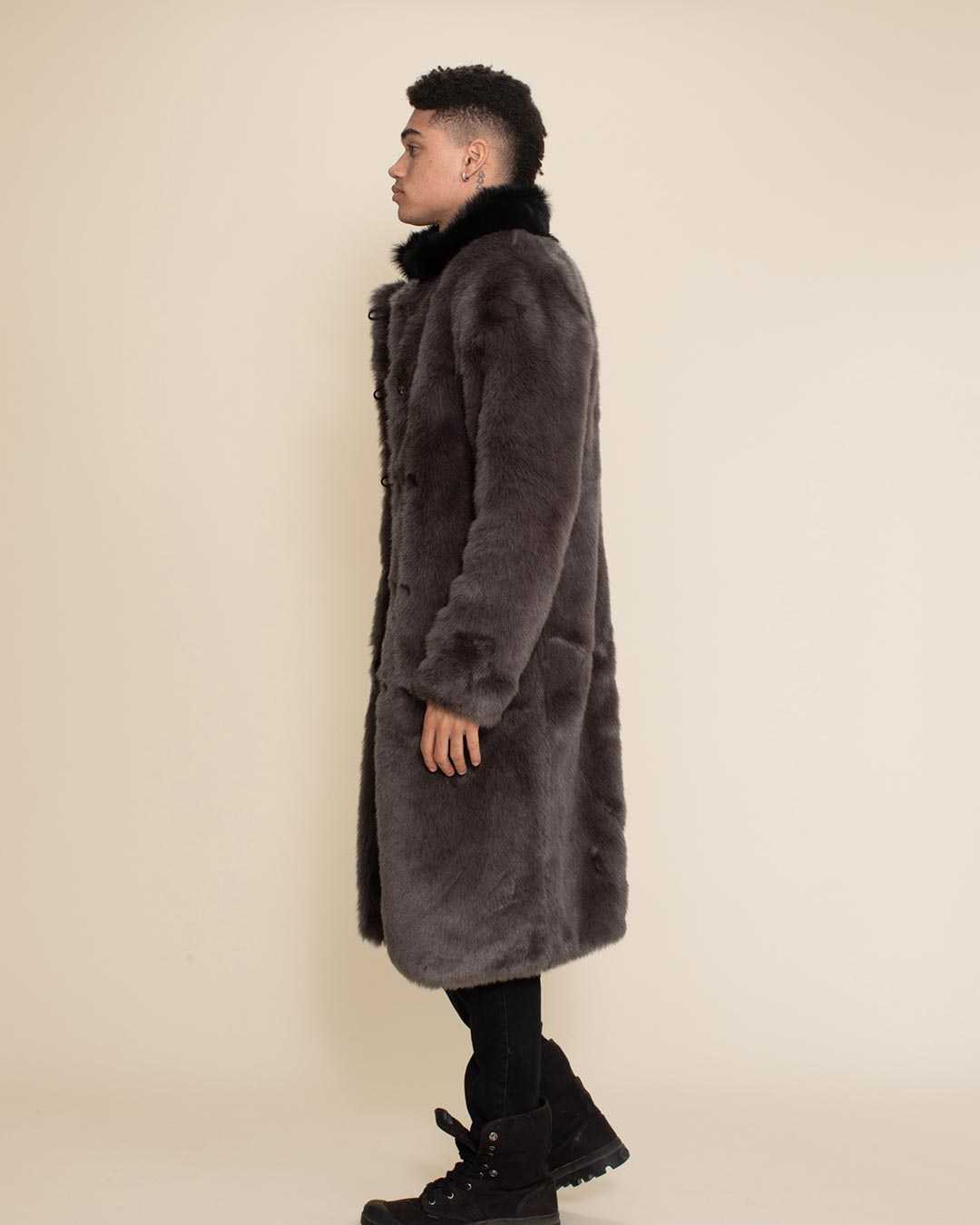 Grey Fox Calf Length Faux Fur Coat | Men's