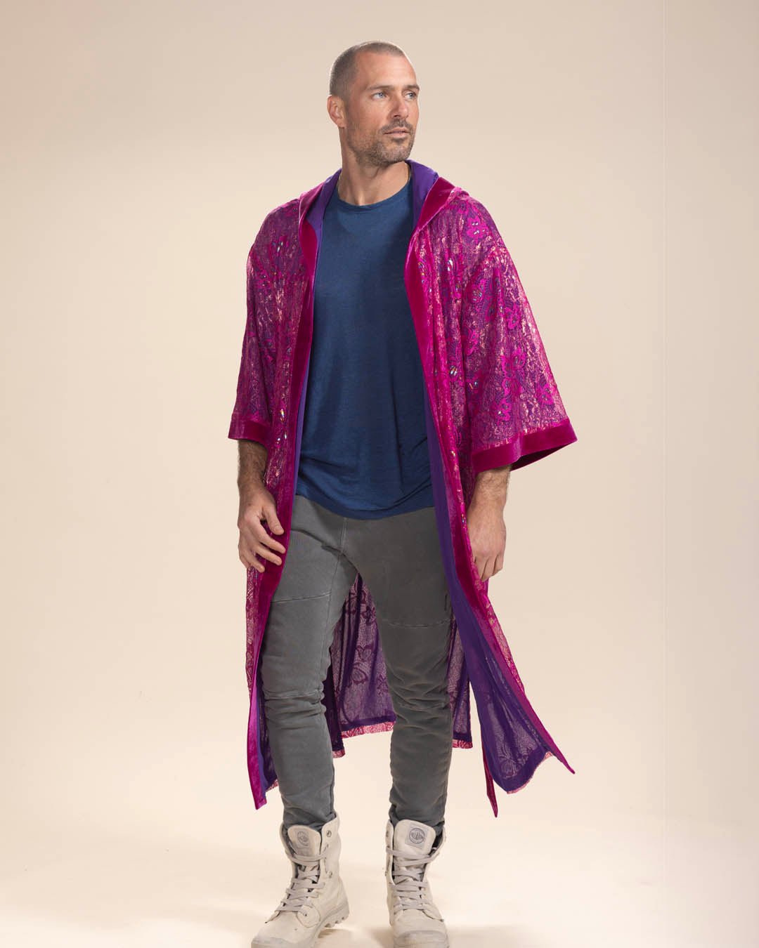 Men's Festival Kimono | Metallic Pink Butterfly