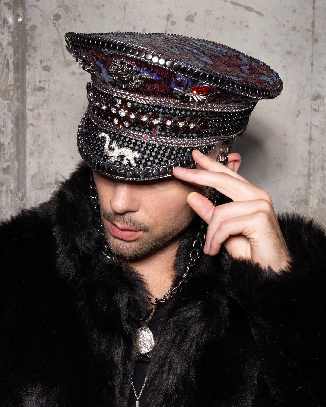 Men's Festival Captain Hat | Red Sequin Leopard