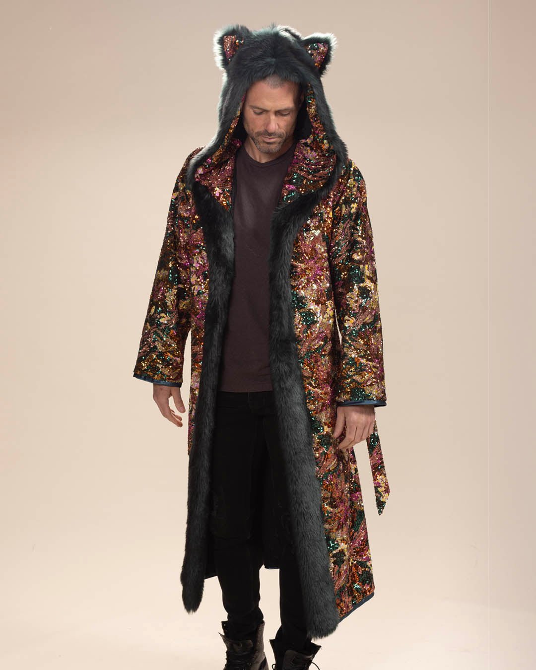 Classic Men&#39;s Long Sequin Coat | Oasis Emerald Green