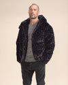 Classic Men's Black Puffer Jacket With Hood | Slate Leopard