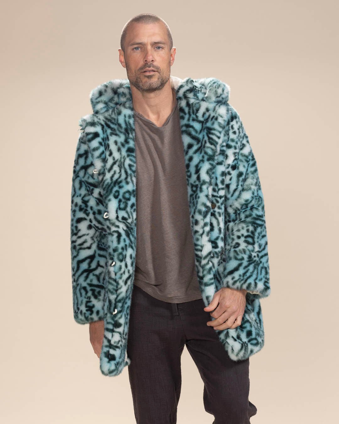 Classic Men's Faux Fur Coat | Aqua Cat