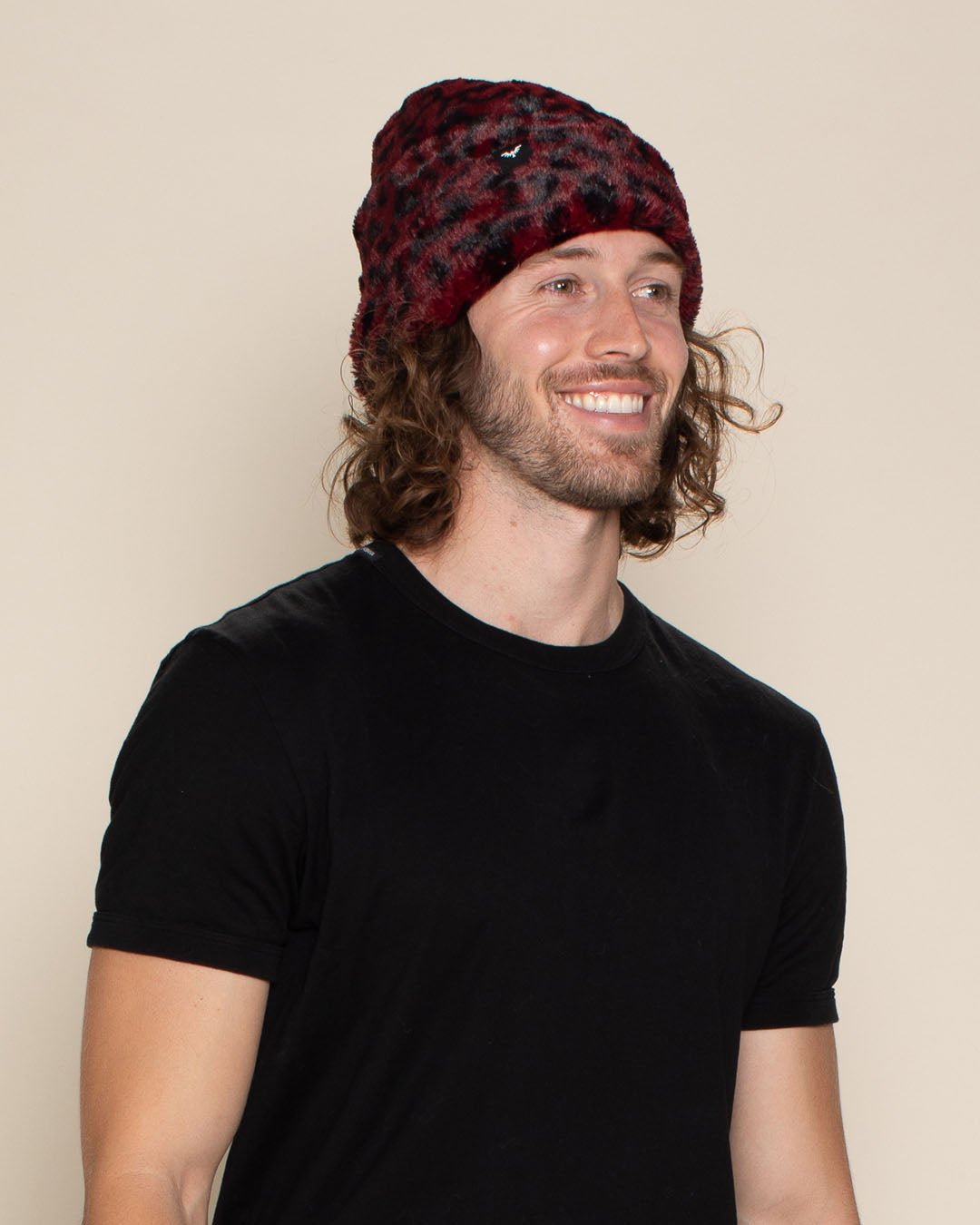 Burgundy Leopard ULTRA SOFT Faux Fur Beanie | Men's