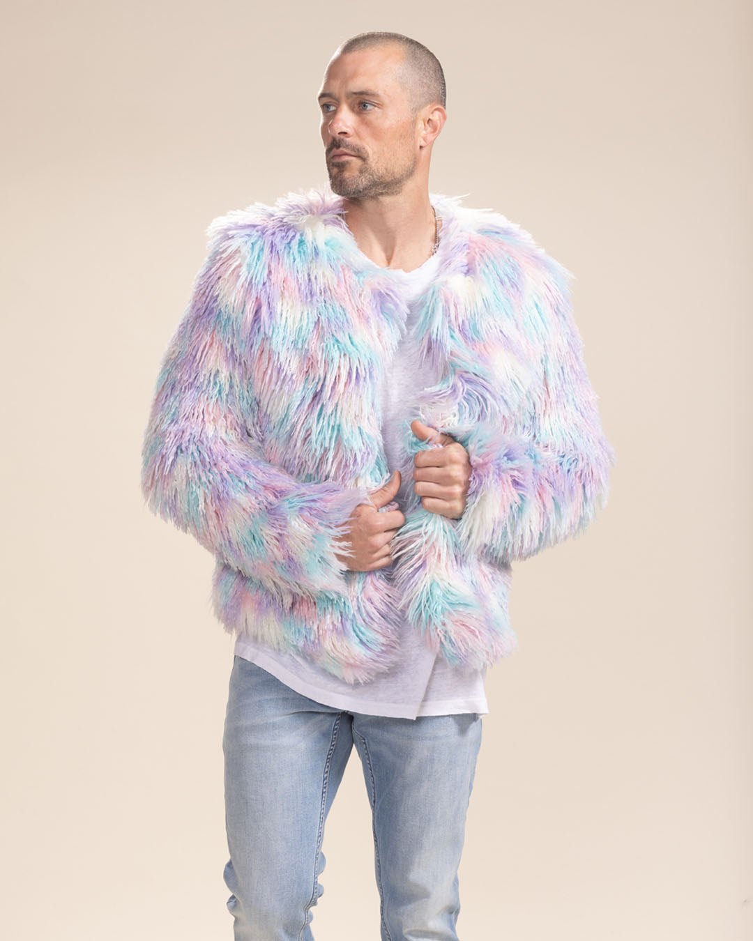 Men's Colorful Faux Fur Jacket | Aurora Shaggy Alpaca