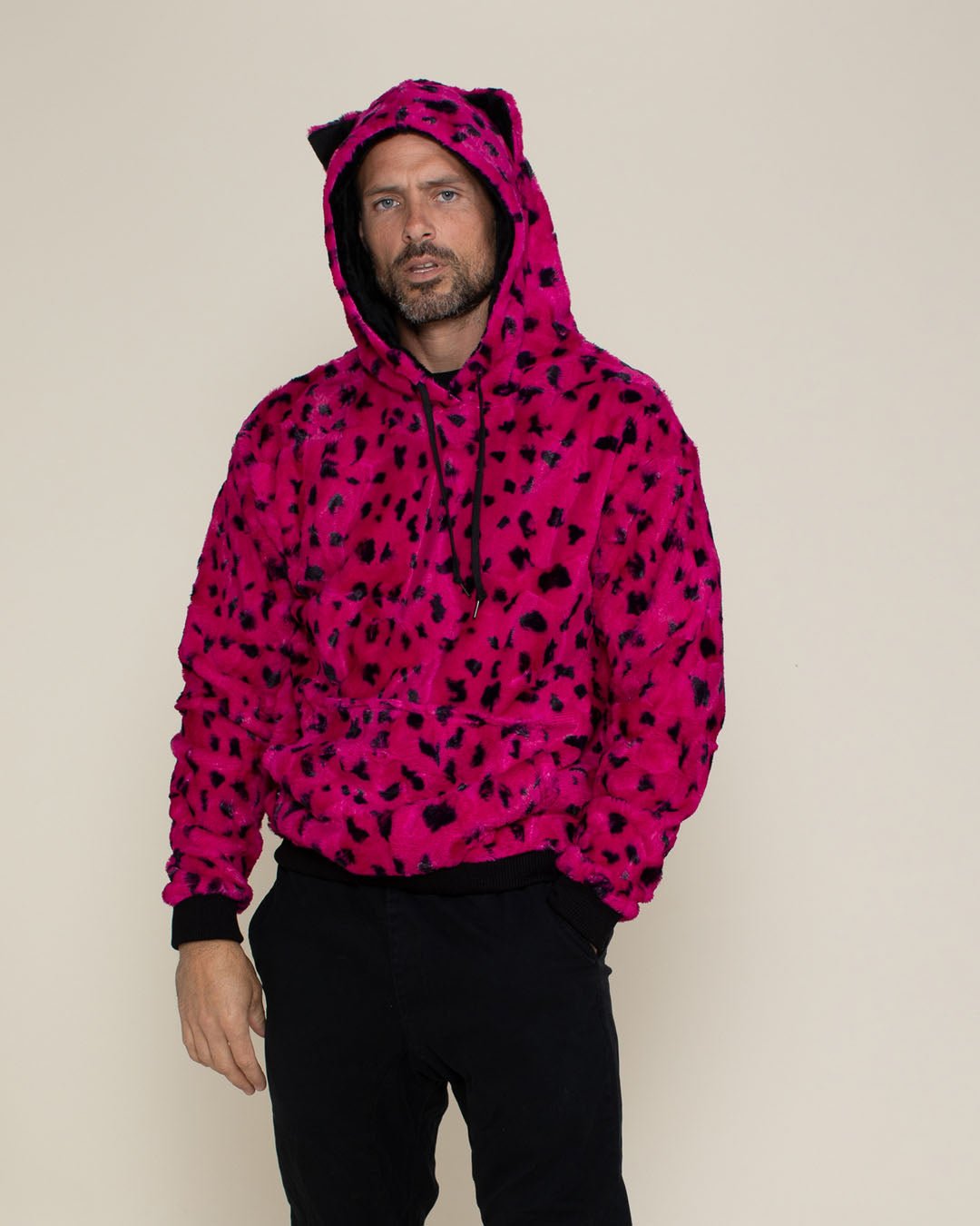 Pink Cheetah Classic ULTRA SOFT Faux Fur Hoodie | Men's