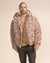 Classic Men's Puffer Jacket With Hood | Tan Leopard