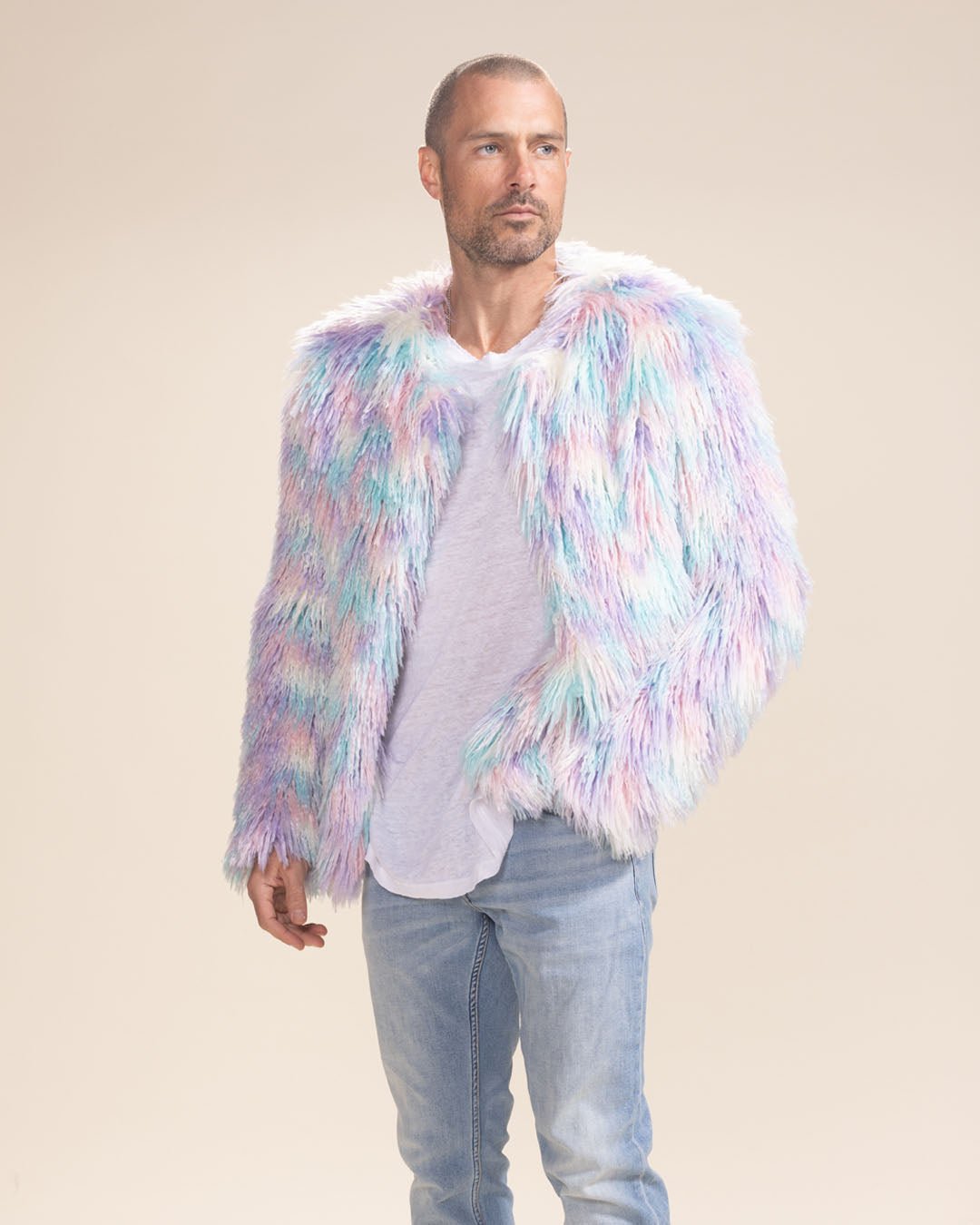 Men's Colorful Faux Fur Jacket | Aurora Shaggy Alpaca