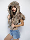 Woman wearing faux fur NightHawk Shawl