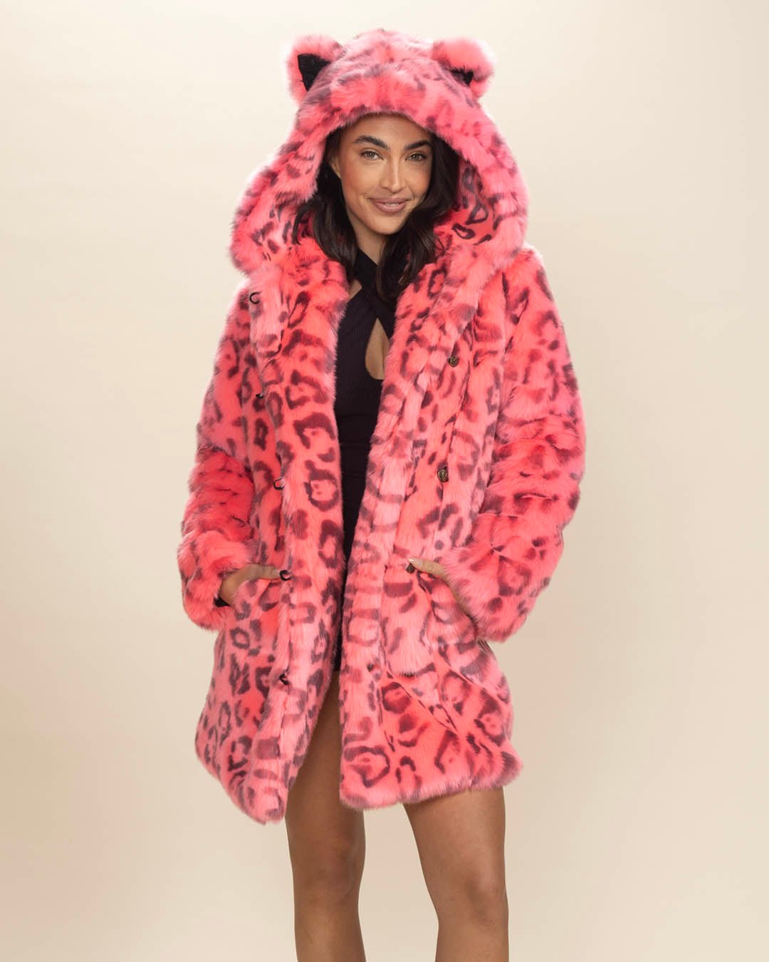 Classic Women&#39;s Faux Fur Coat | Hot Pink Leopard