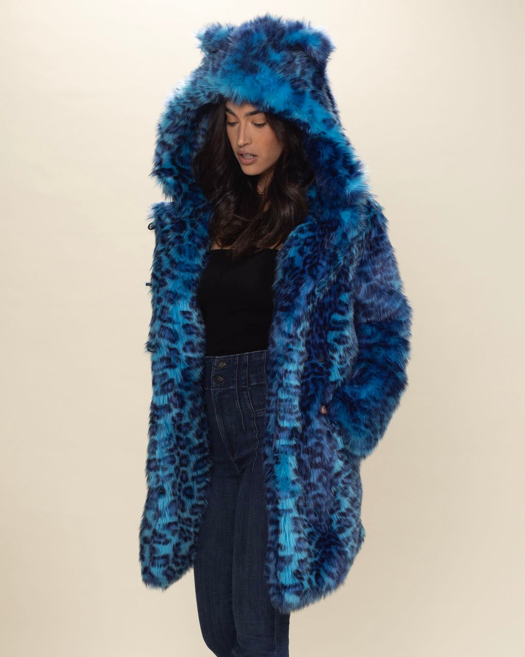 Classic Women's Faux Fur Coat | Electric Blue Lynx