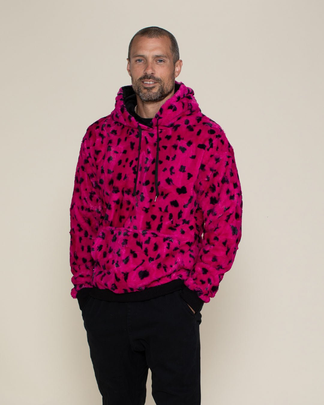 Classic Men's Fur Hoodie | Pink Cheetah