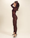 Women's Full Body Lace Bodysuit | Red Garnet Snakeskin