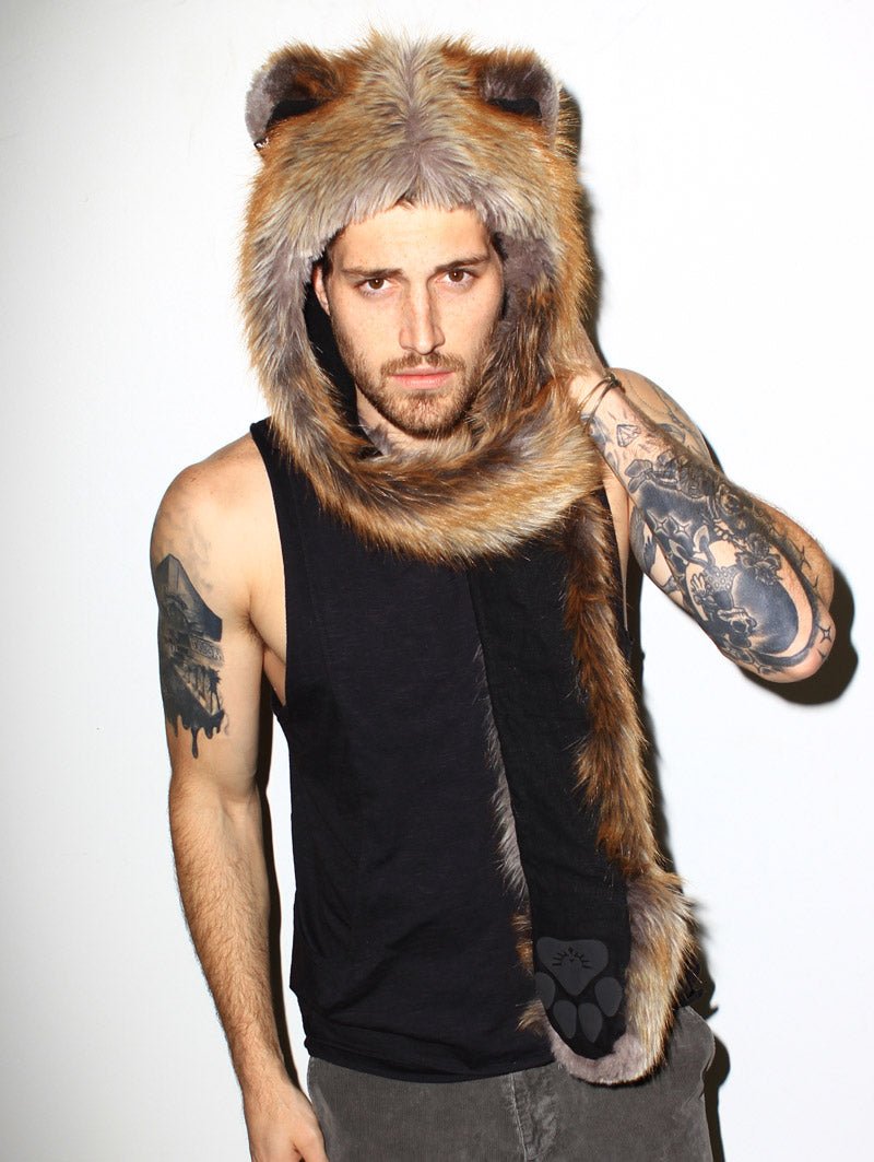 Man wearing Red Fox Faux Fur Hood