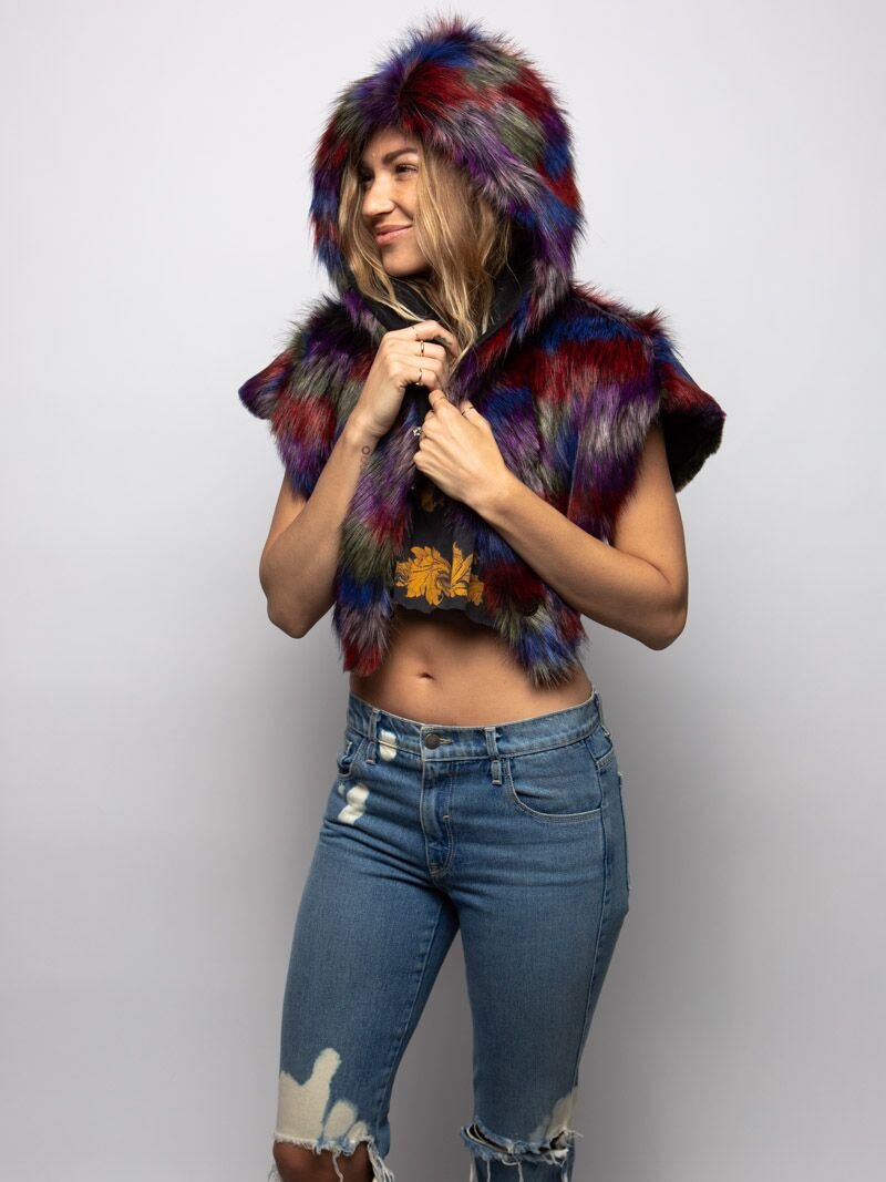 Blue, Red, and Purple Limited Edition Parrot Shawl SpiritHood on Female