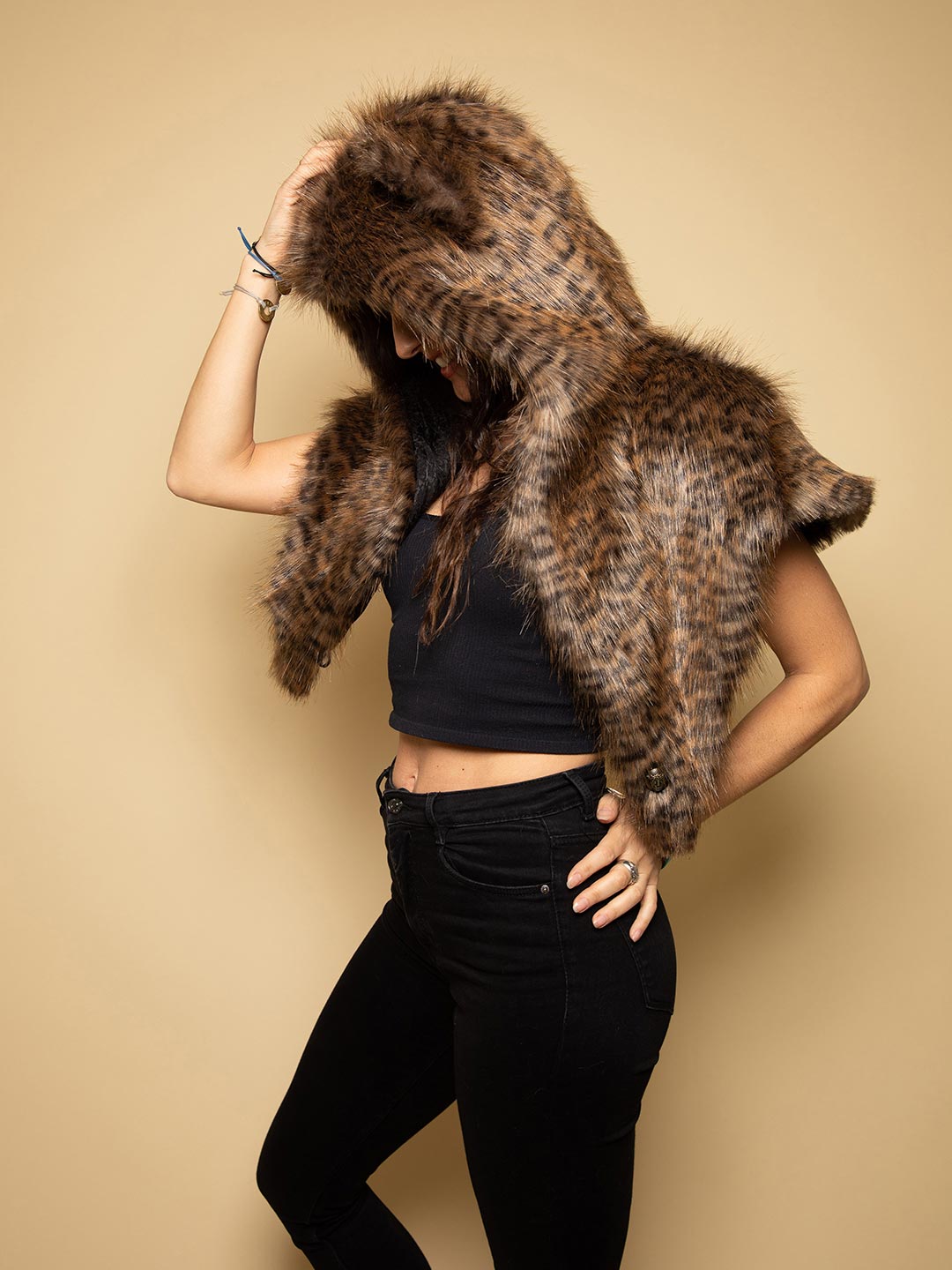 Savannah Cat Faux Fur SpiritHoods Shawl with Hood