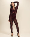 Women's Full Body Lace Bodysuit | Red Garnet Snakeskin